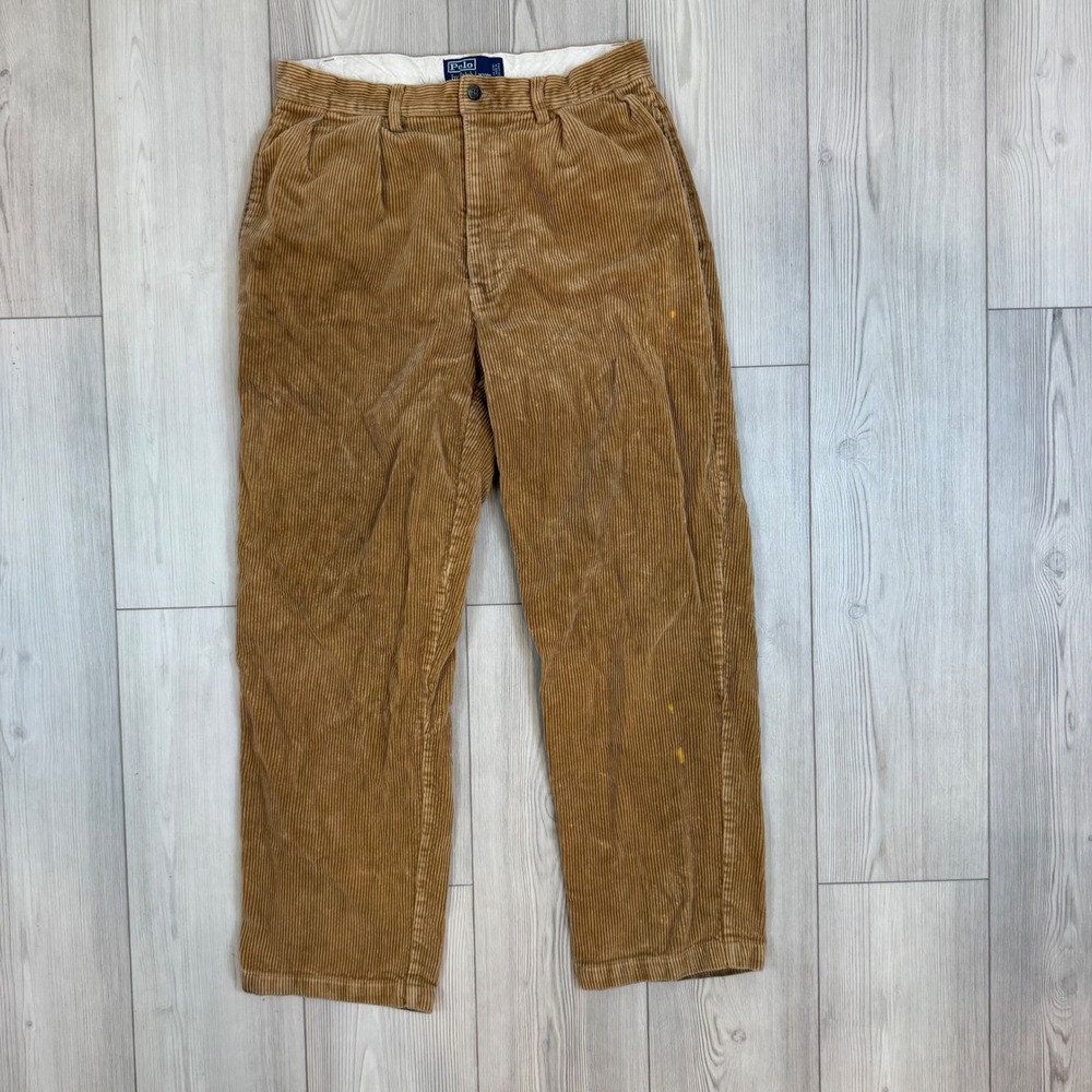 Polo Ralph Lauren Andrew Pant Mens 30x28 Tan Corduroy Pleated Straight Leg Pant